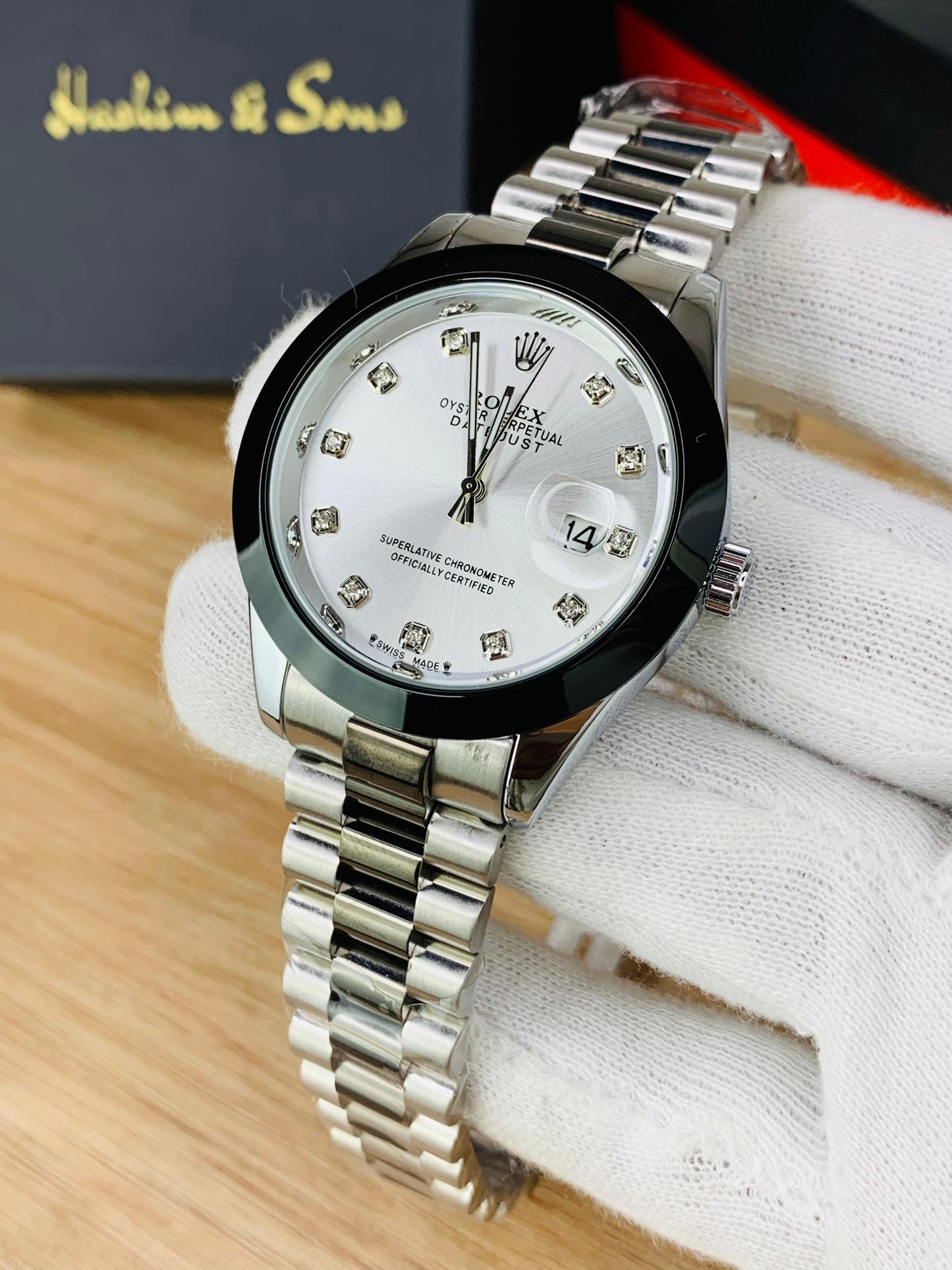 Branded Mens White Stone Model (Two Tone Black)