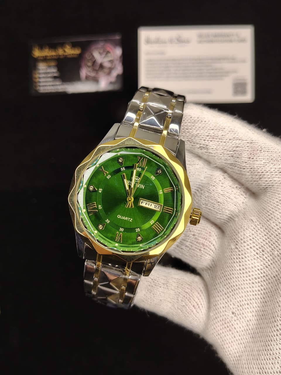 Ceramic Day & Date Watch (Two Tone Green)