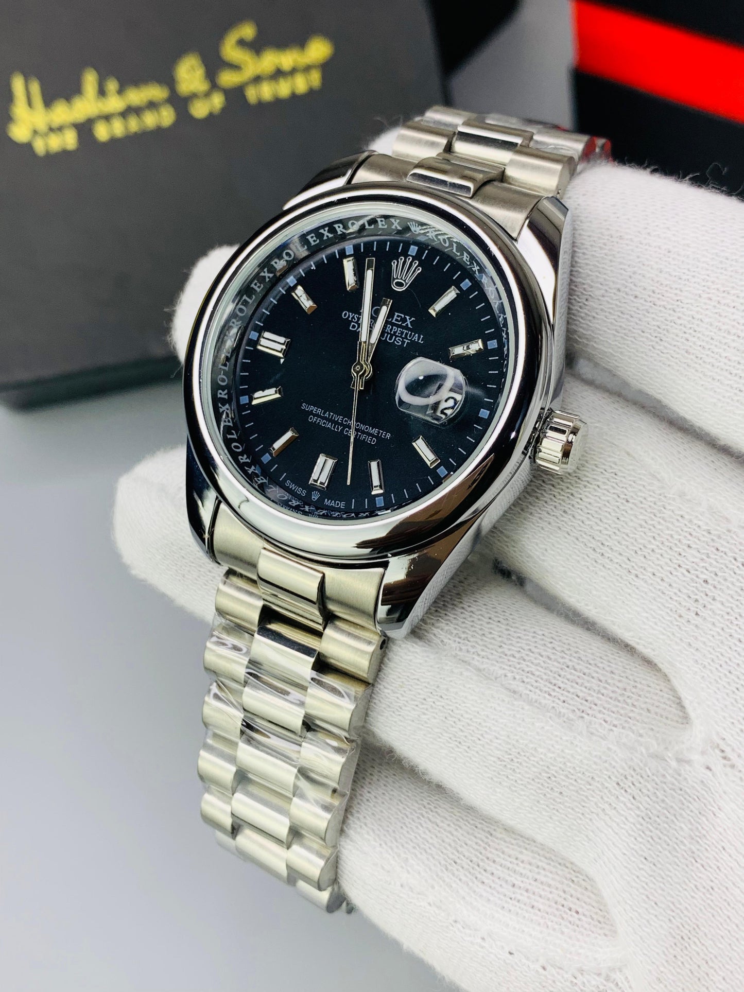 Oyster Model With Day & Date Adjustment ( Silver Black )