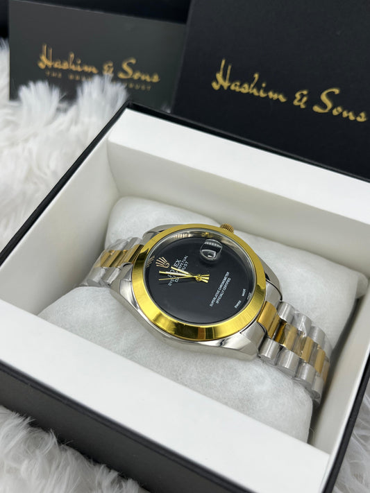 New Plain Dial Watch (Two Tone Black)