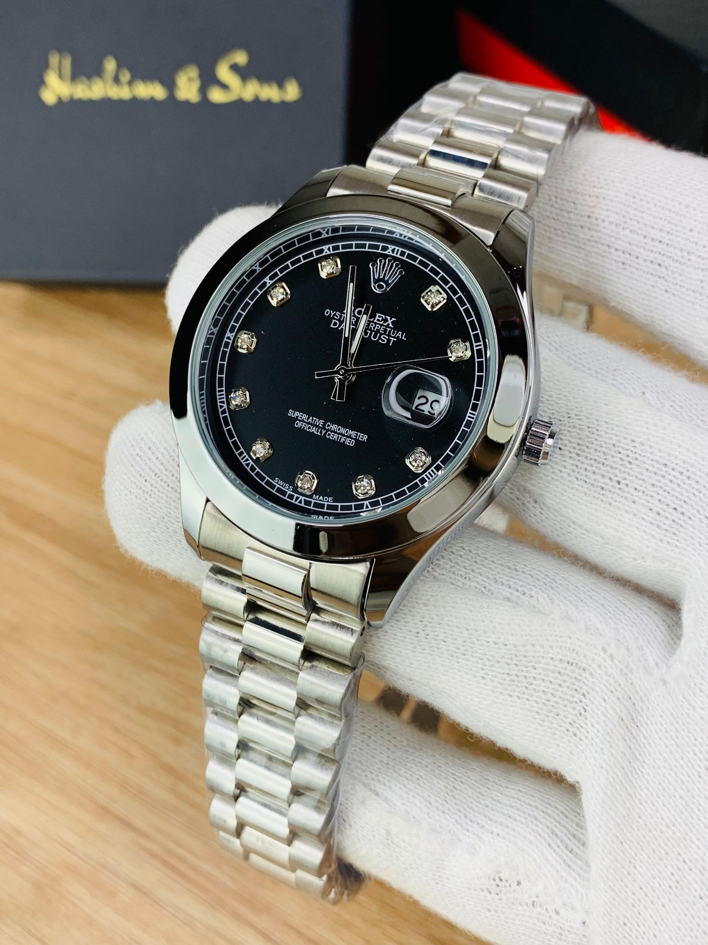 Branded Mens Stone Model (Silver Black)