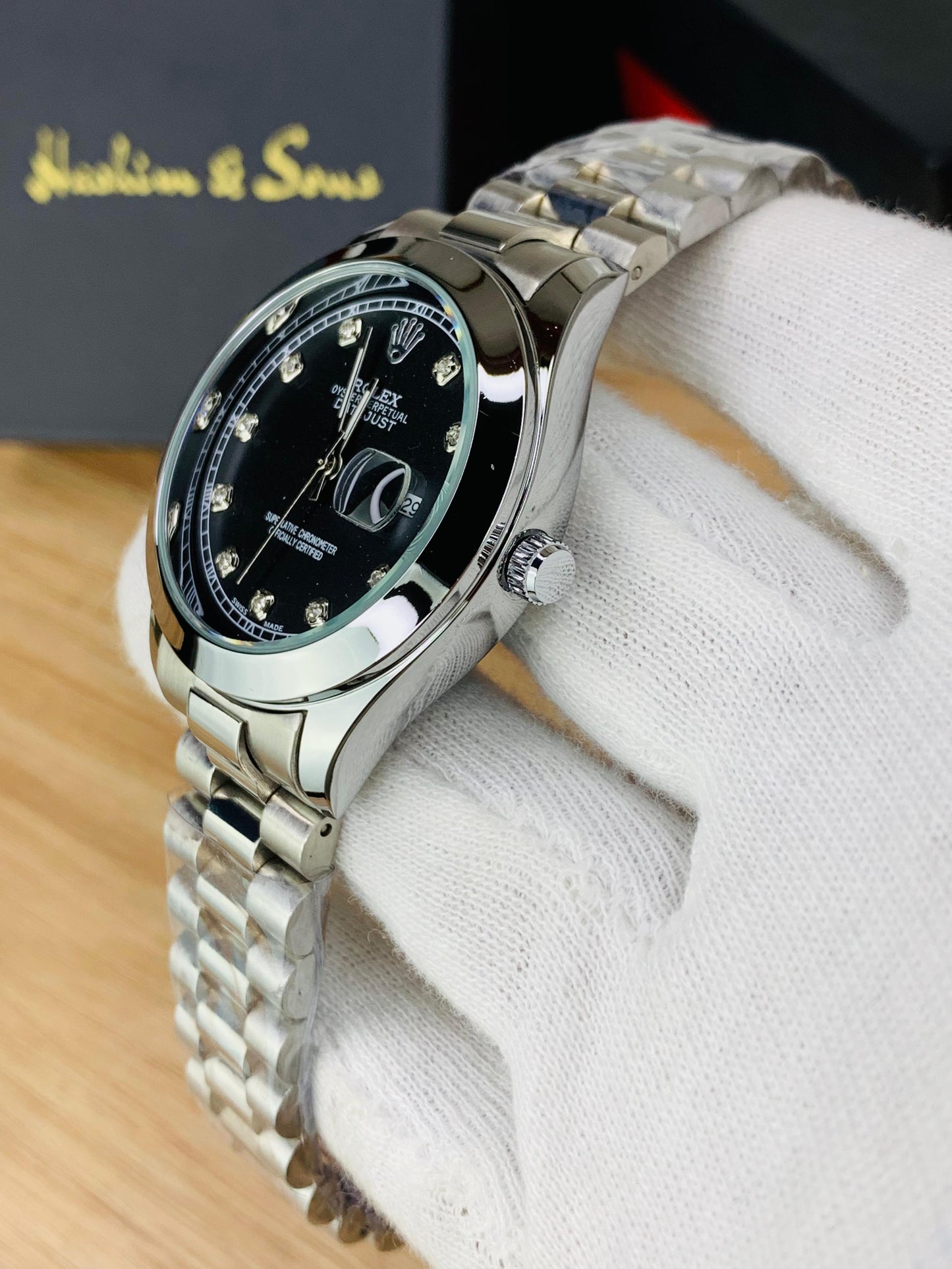 Branded Mens Stone Model (Silver Black)