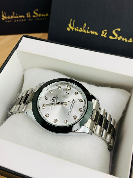 Branded Mens White Stone Model (Two Tone Black)