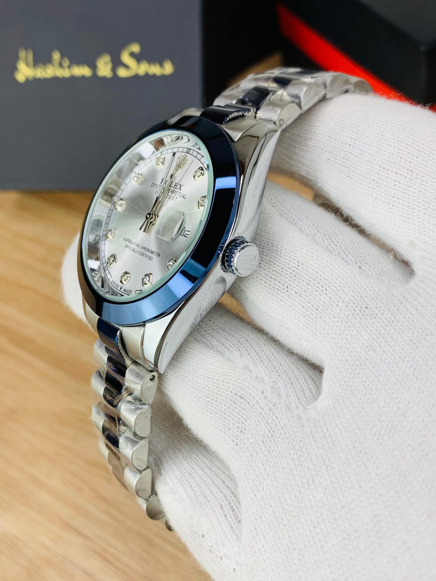 Branded Mens White Stone Model (Blue Two Tone)