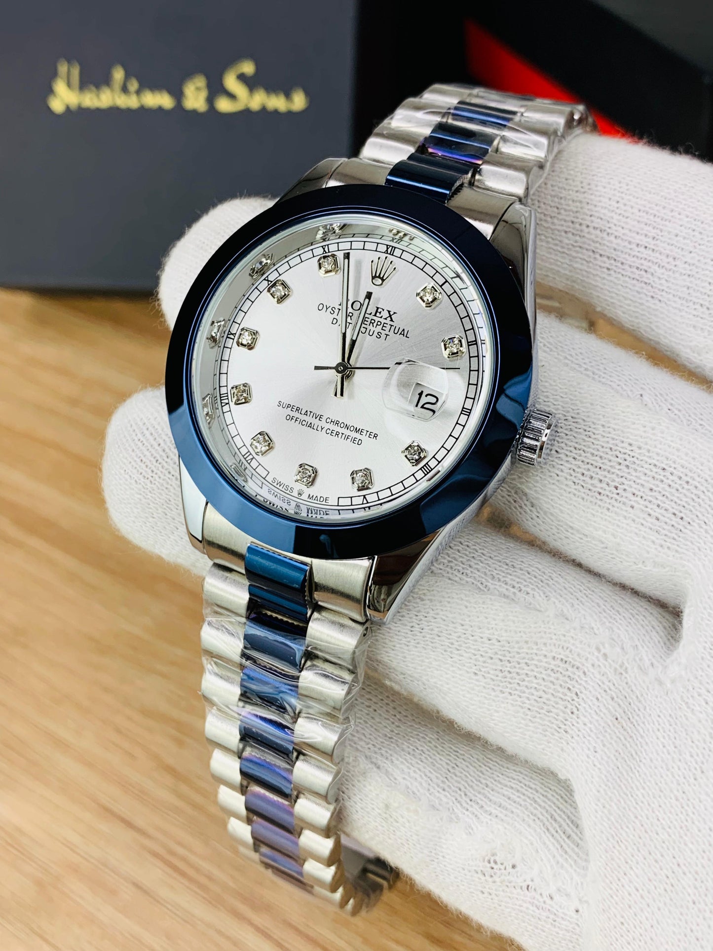 Branded Mens White Stone Model (Blue Two Tone)