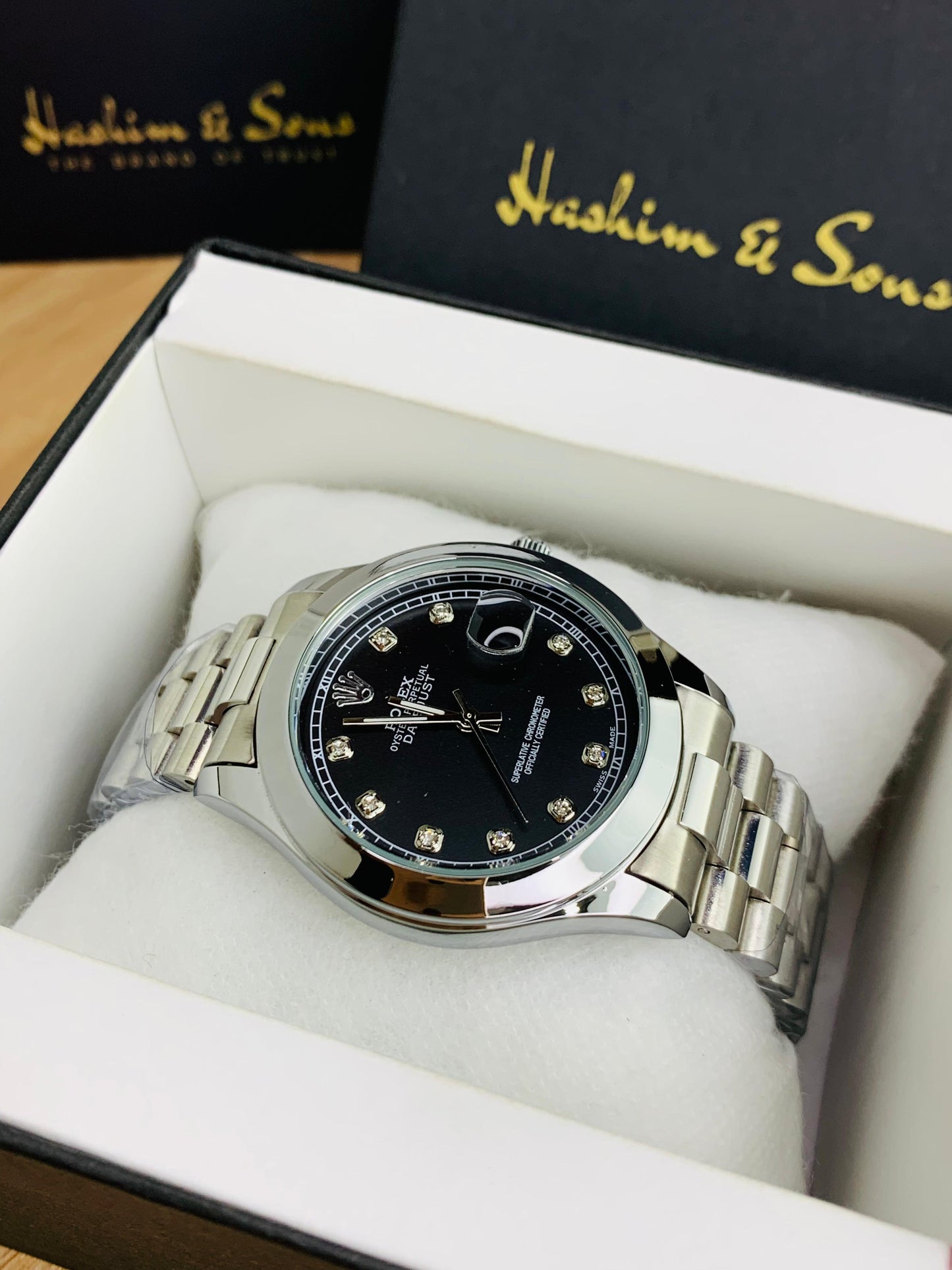 Branded Mens Stone Model (Silver Black)