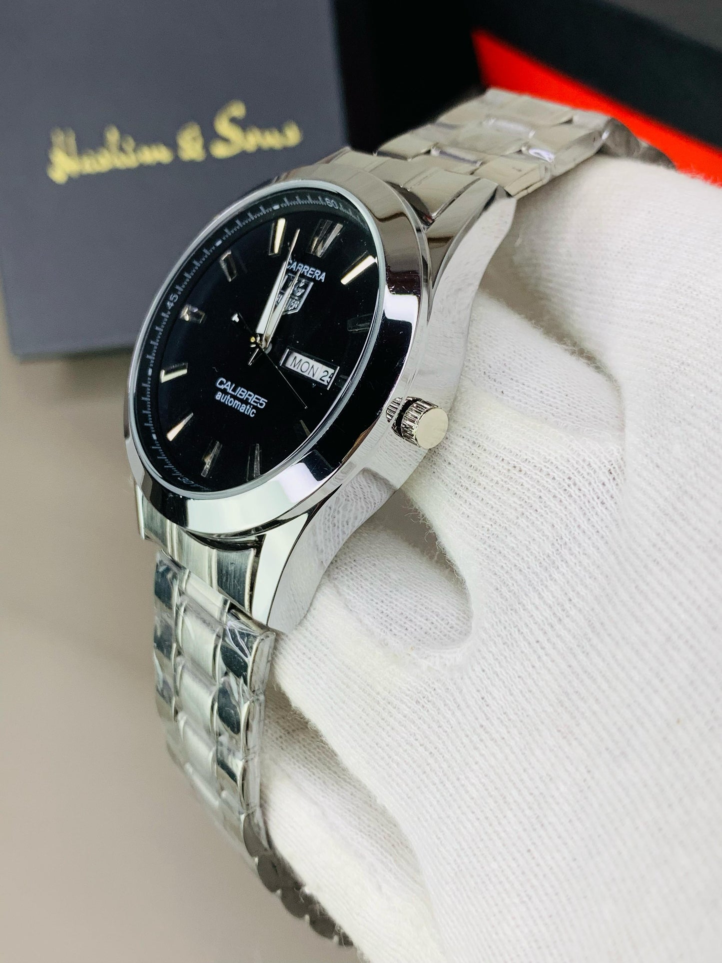 Tag Day & Date Chain Silver Black