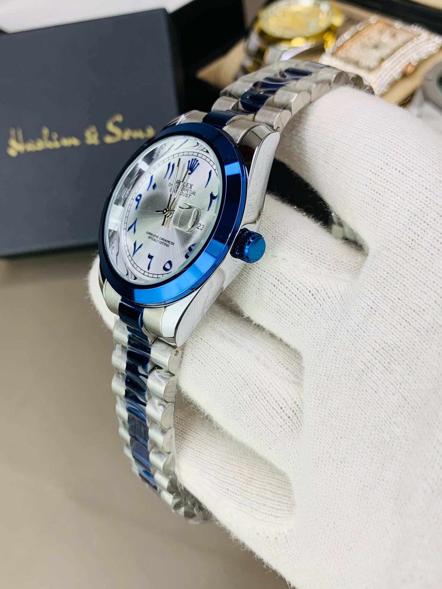 Arabic Dial Blue Two Tone white