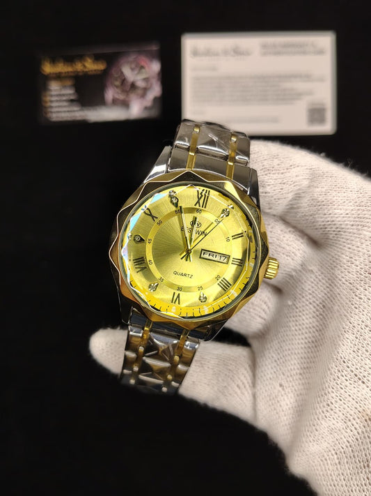 Ceramic Day & Date Watch (Two Tone Golden)