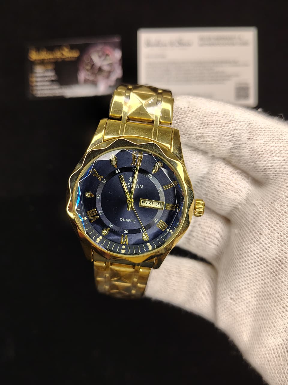 Ceramic Day & Date Watch (Golden Blue)
