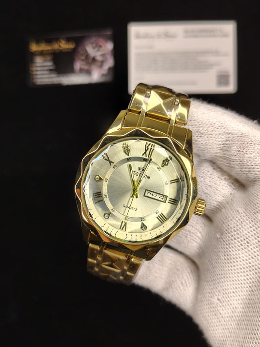 Ceramic Day & Date Watch (Golden White)