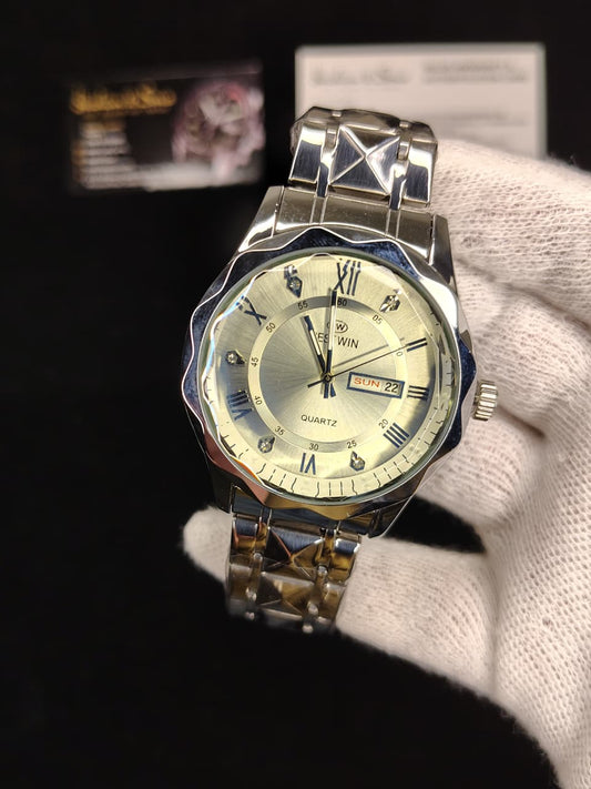 Ceramic Day & Date Watch (Silver)