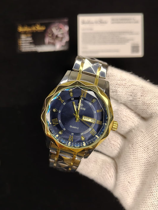 Ceramic Day & Date Watch (Two Tone Blue)
