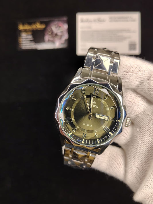 Ceramic Day & Date Watch (Silver Black)