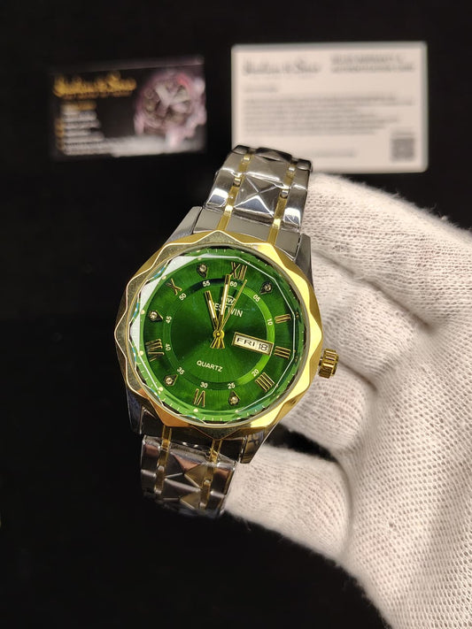 Ceramic Day & Date Watch (Two Tone Green)