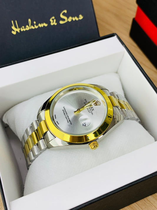 New Plain Dial Watch (Two Tone White)