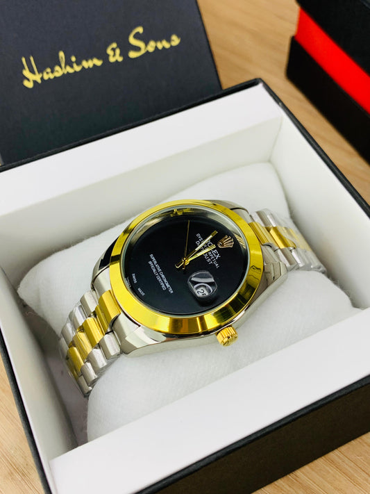 New Plain Dial Watch (Two Tone Black)