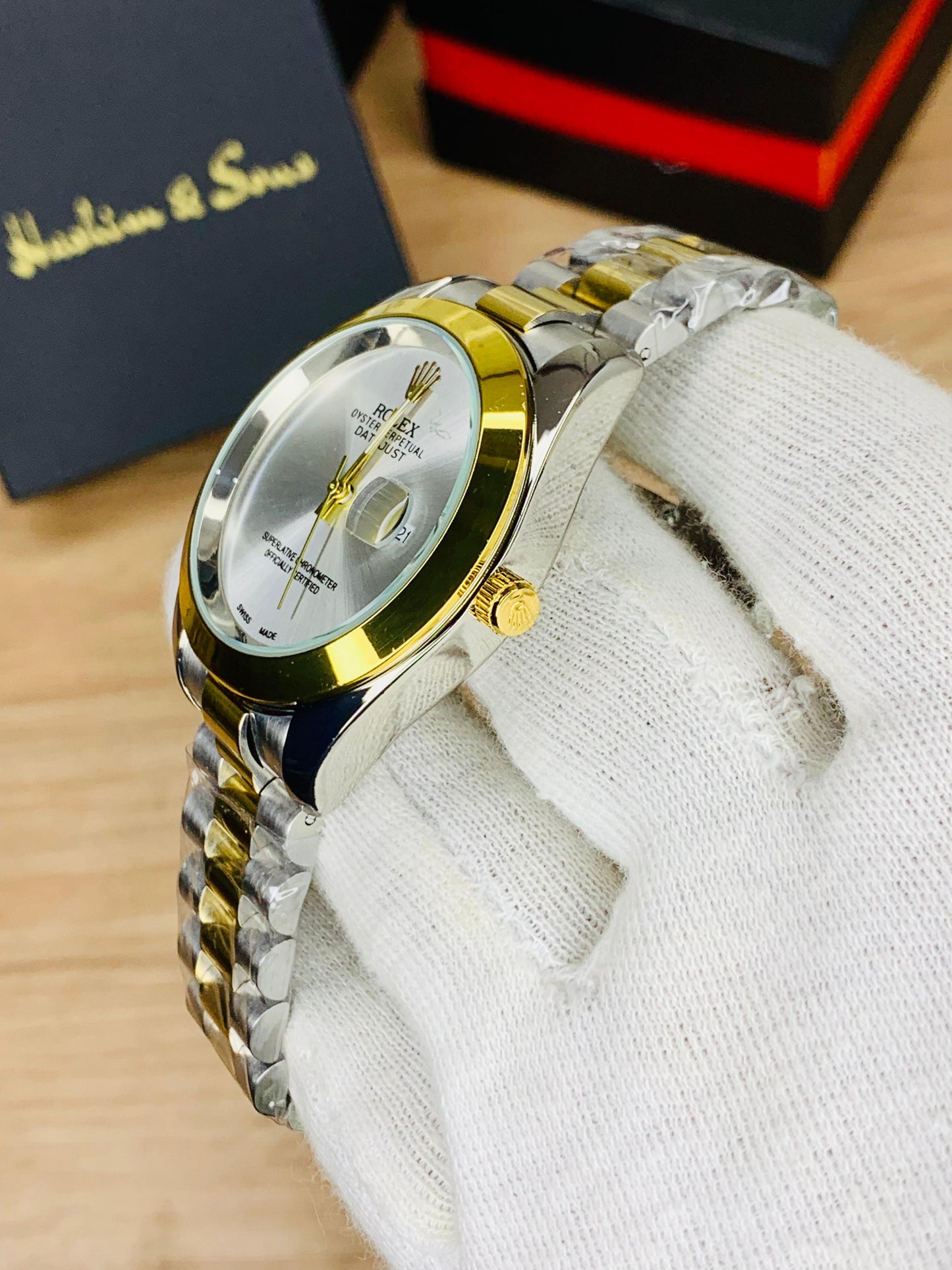 New Plain Dial Watch (Two Tone White)