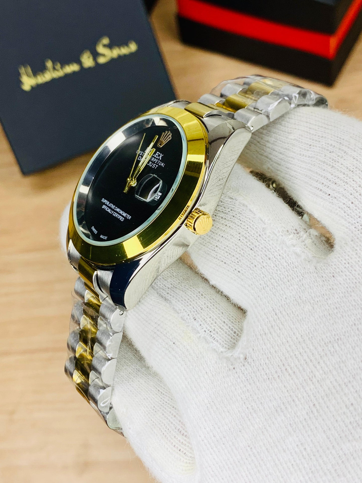 New Plain Dial Watch (Two Tone Black)