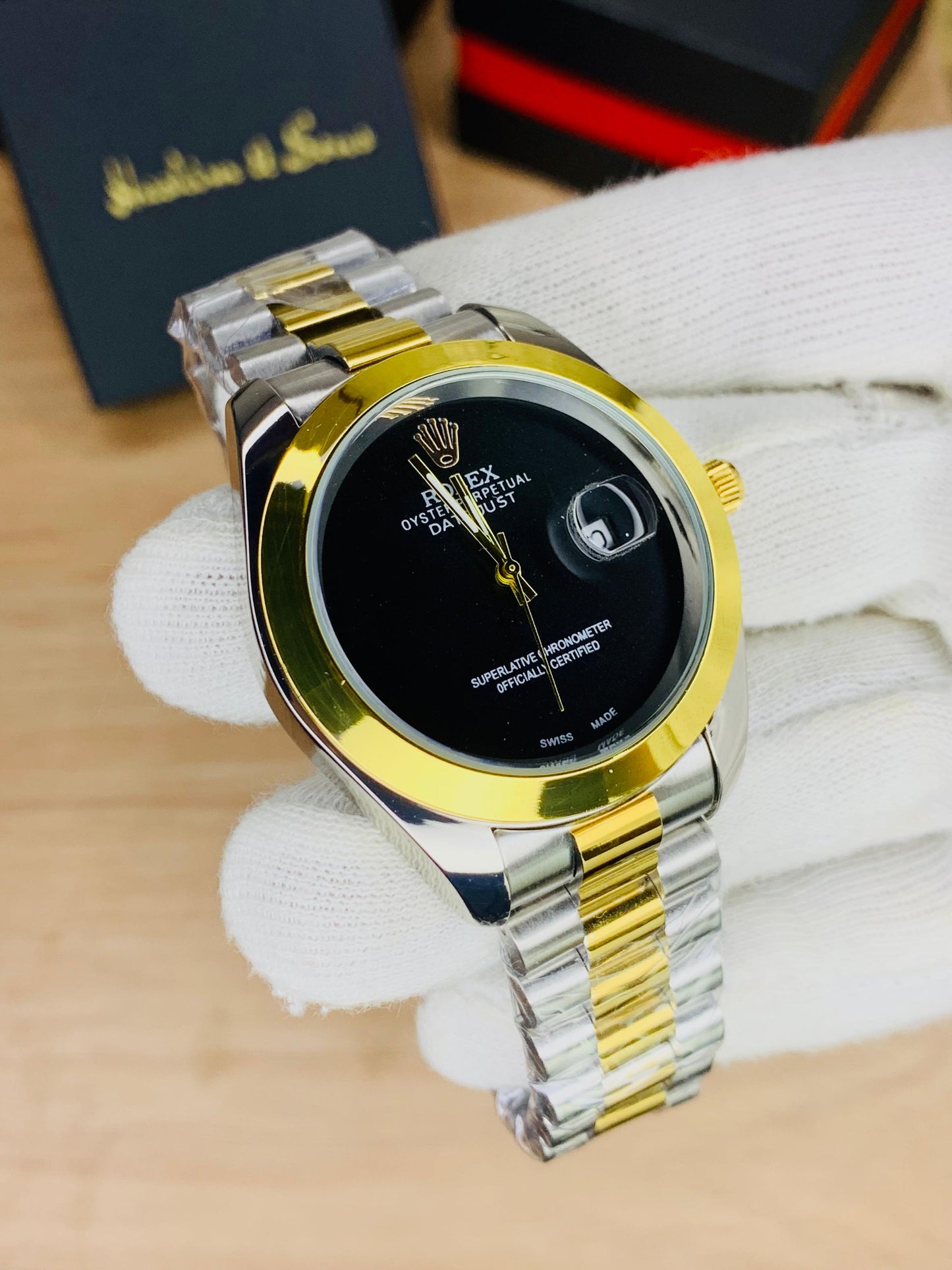 New Plain Dial Watch (Two Tone Black)